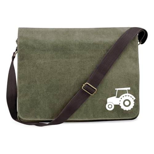 Huuraa Schultertasche Trecker Traktor Geschenk 14 Liter Military Green Canvas Trecker Mitbringsel von Huuraa