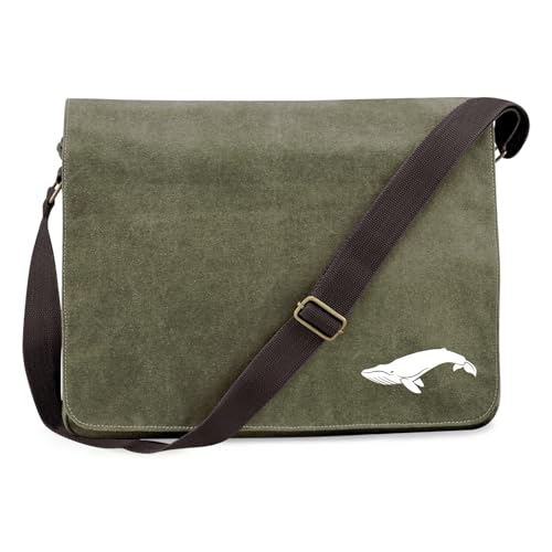 Huuraa Schultertasche Wal Silhouette Geschenk 14 Liter Military Green Canvas Wal Mitbringsel von Huuraa