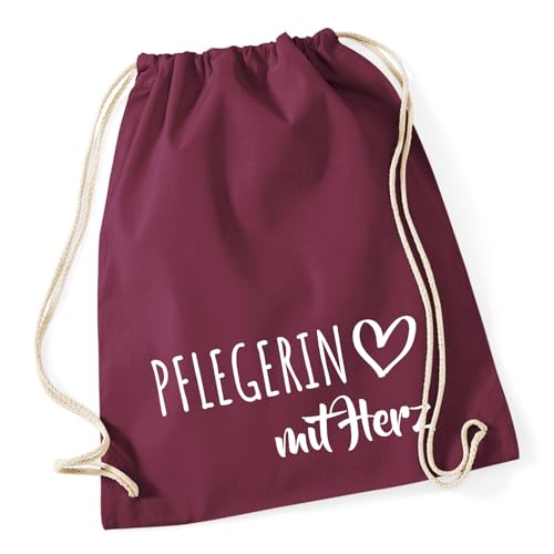 Huuraa Sporttasche Pflegerin mit Herz Geschenk 12 Liter Burgundy Baumwolle Pflegerin Überraschung von Huuraa