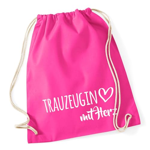 Huuraa Stoffbeutel Trauzeugin mit Herz Geschenk 12 Liter Fuchsia Baumwolle Trauzeugin Aufmerksamkeit von Huuraa