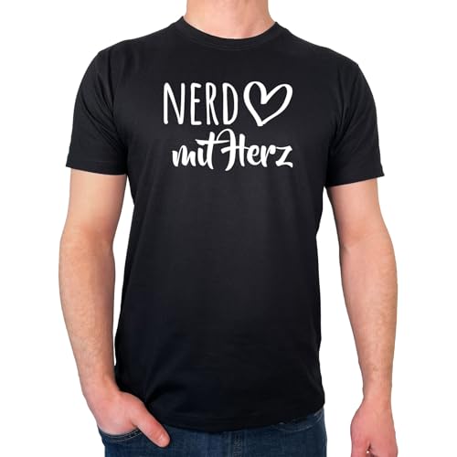 Huuraa T-Shirt Nerd mit Herz Geschenk Größe XL Black Bio Baumwolle Fairtrade Nerd Mitbringsel von Huuraa