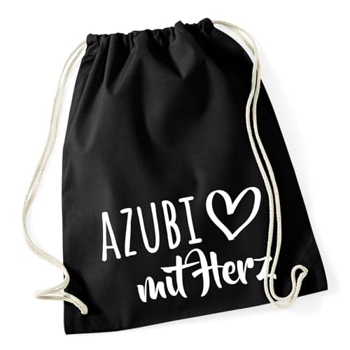 Huuraa Turnbeutel Azubi mit Herz Geschenk 12 Liter Black Baumwolle Azubi Präsent von Huuraa