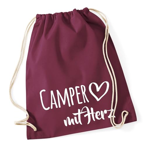Huuraa Sporttasche Camper mit Herz Geschenk 12 Liter Burgundy Baumwolle Camper Überraschung von Huuraa