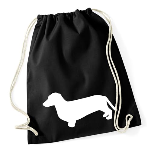 Huuraa Turnbeutel Dackel Silhouette Geschenk 12 Liter Black Baumwolle Dackel Präsent von Huuraa