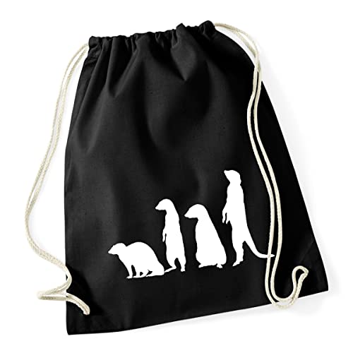 Huuraa Turnbeutel Erdmännchen Silhouette Rucksack Baumwolle 12 Liter Größe Black mit Motiv für alle Tierfreunde Geschenk Idee für Freunde und Familie von Huuraa