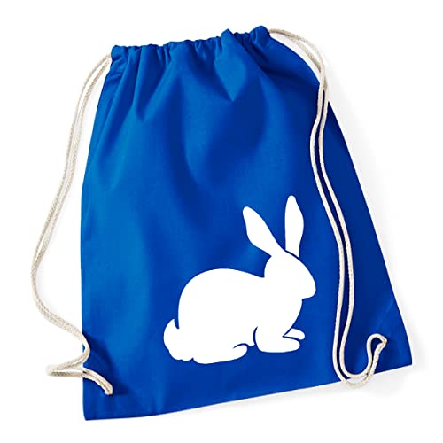 Huuraa Turnbeutel Hase Kaninchen Silhouette Rucksack Baumwolle 12 Liter Größe Bright Royal mit Motiv für alle Tierfreunde Geschenk Idee für Freunde und Familie von Huuraa