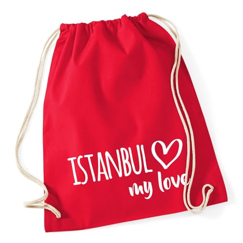 Huuraa Gymbag Istanbul my love Geschenk 12 Liter Classic Red Baumwolle Istanbul Geschenkidee von Huuraa