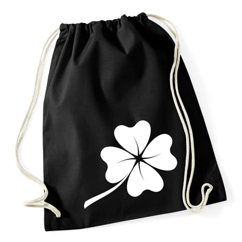 Huuraa Turnbeutel Kleeblatt Silhouette Geschenk 12 Liter Black Baumwolle Kleeblatt Präsent von Huuraa