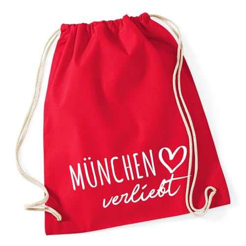 Huuraa Gymbag München verliebt Geschenk 12 Liter Classic Red Baumwolle München Geschenkidee von Huuraa