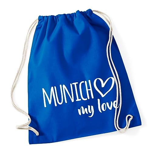 Huuraa Turnbeutel Munich My Love Rucksack Baumwolle 12 Liter Größe Bright Royal für alle Fans von München Deutschland Geschenk Idee für Freunde und Familie von Huuraa