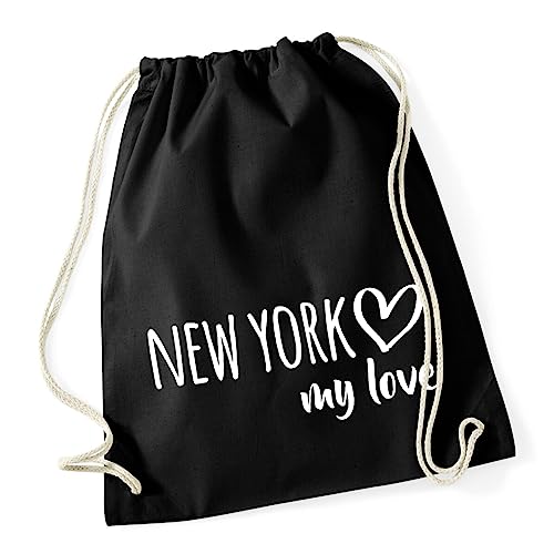 Huuraa Turnbeutel New York My Love Rucksack Baumwolle 12 Liter Größe Black für alle Fans von New York USA Geschenk Idee für Freunde und Familie von Huuraa