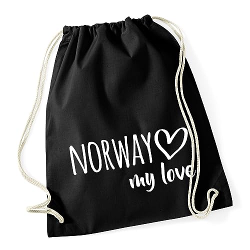 Huuraa Turnbeutel Norway my love Rucksack Baumwolle 12 Liter Größe Black für alle Fans von Norwegen Geschenk Idee für Freunde und Familie von Huuraa