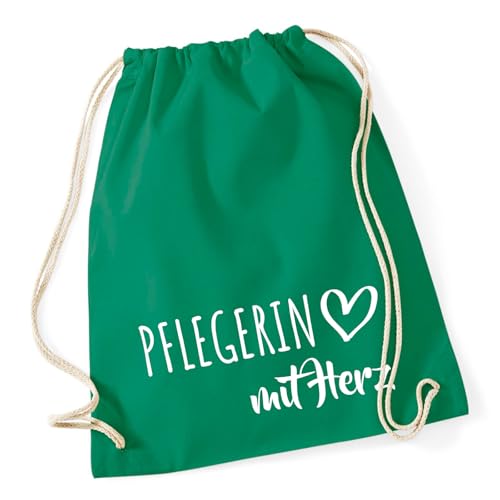 Huuraa Sportbeutel Pflegerin mit Herz Geschenk 12 Liter Kelly Green Baumwolle Pflegerin Präsent von Huuraa