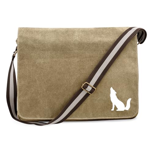 Huuraa Umhängetasche Heulender Wolf Silhouette Geschenk 14 Liter Sahara Canvas Heulender Wolf Geschenkidee von Huuraa