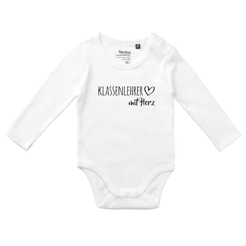 Huuraa Unisex Babybody Klassenlehrer mit Herz Geschenk Größe 74 White Bio Baumwolle Fairtrade Klassenlehrer Aufmerksamkeit von Huuraa
