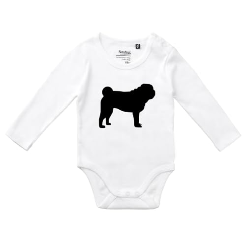 Huuraa Unisex Babybody Mops Silhouette Geschenk Größe 74 White Bio Baumwolle Fairtrade Mops Aufmerksamkeit von Huuraa