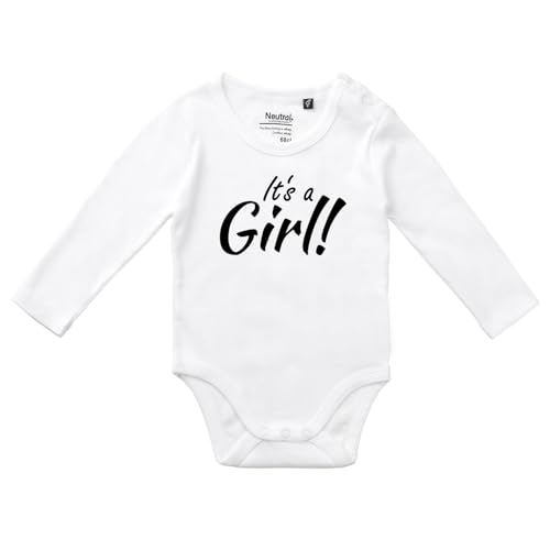 Huuraa Unisex Babystrampler It`s a Girl! Schriftzug Geschenk Größe 80 White Bio Baumwolle Fairtrade It`s a Girl! Überraschung von Huuraa