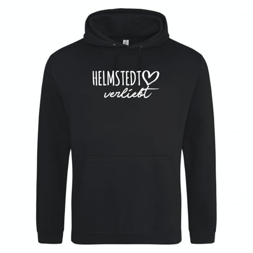 Huuraa Pullover Helmstedt verliebt Geschenk Kapuzenpullover Deep Black Größe XL Vegan Helmstedt Mitbringsel von Huuraa