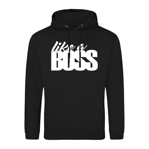 Huuraa Unisex Hoodie Like a Boss Spruch Geschenk Größe S Deep Black Vegan Like a Boss Mode von Huuraa