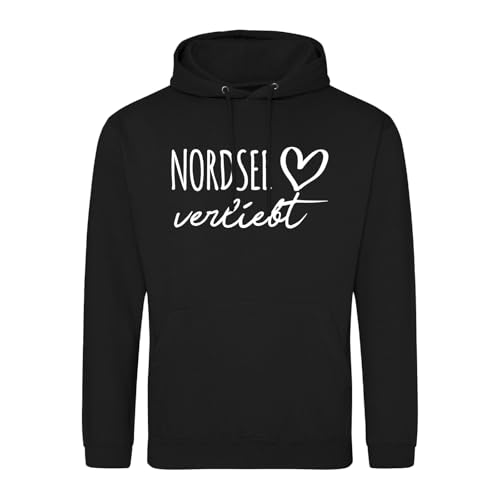 Huuraa Kapuzenpullover Nordsee verliebt Geschenk Größe XL Deep Black Vegan Nordsee Mitbringsel von Huuraa