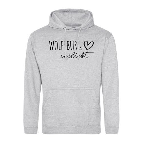 Huuraa Damen Hoodie Wolfsburg verliebt Geschenk Größe XL Heather Grey Vegan Wolfsburg Mode von Huuraa