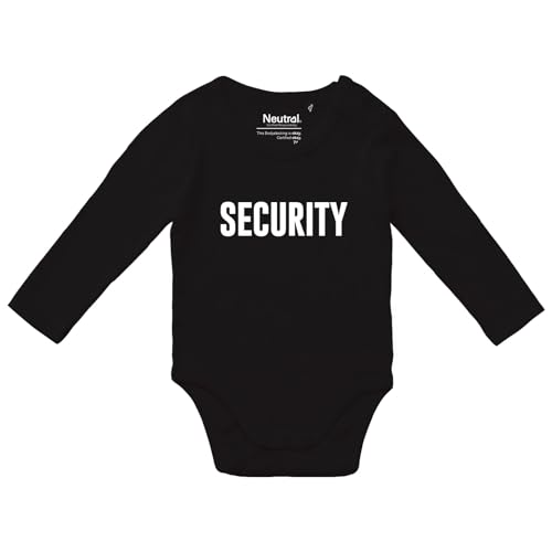 Huuraa Unisex Langarm Strampler Security Schriftzug Geschenk Größe 68 Black Bio Baumwolle Fairtrade Security Präsent von Huuraa