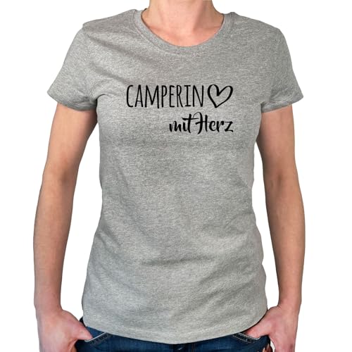 Huuraa Womans T-Shirt Camperin mit Herz Geschenk Größe L Sport Grey Bio Baumwolle Fairtrade Camperin Präsent von Huuraa