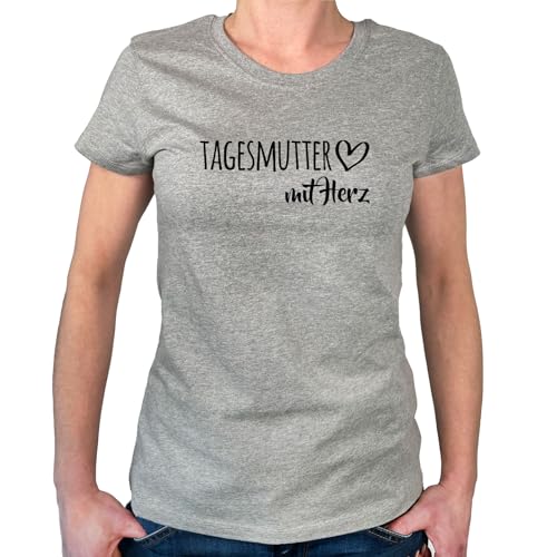 Huuraa Womans T-Shirt Tagesmutter mit Herz Geschenk Größe L Sport Grey Bio Baumwolle Fairtrade Tagesmutter Präsent von Huuraa