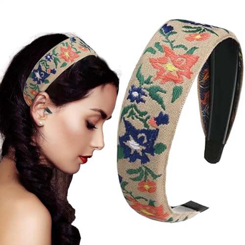 Damen-Stirnbänder, florale bestickte Haarbänder, 4,8 cm, Vintage-Stil, ethnischer Stil, bequeme Passform, vielseitiges Design, perfektes Haar-Accessoire für alle Frisuren Damen-Stirnbänder, florale bestickte Haarbänder, 4,8 cm, Vintage-Stil, ethnischer Stil, bequeme Passform, vielseitiges Design, perfektes Haar-Accessoire für alle Frisuren von Huvqianu