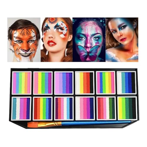 Huvqianu Gesichtsfarben-Set | Körperfarbe Für Erwachsene,Langanhaltendes abwaschbares schmutzfestes Make-up inklusive Pinselstiften mit 12 Feldern für Kinderpartys, Frauen und Mädchen bei Sport, von Huvqianu