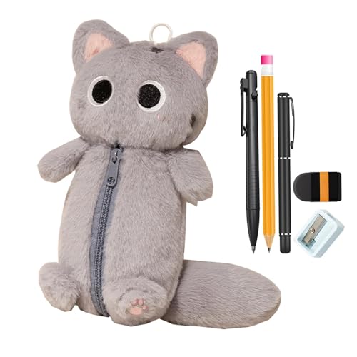 Huvqianu Plush Cat Pencil Case, Cartoon Animal Cosmetic Pouch, Cute Cat Tissue Box, Multifunctional Plush Cat Storage Pouch, Stuffed Animal Organizer Case for Pencils Crayon von Huvqianu
