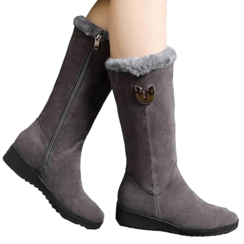 Huvqianu Schneestiefel für kaltes Wetter,Winter-Schneestiefel für Damen | Warm gefütterte Mid-Calf Booties | Trendige, rutschfeste, leichte, wasserabweisende Winterstiefel von Huvqianu