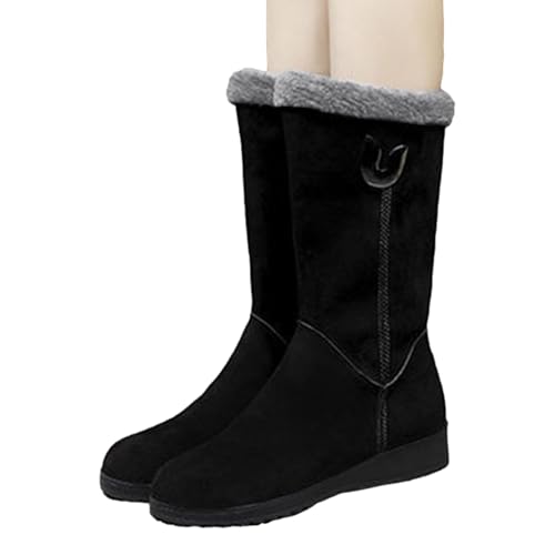 Huvqianu Schneestiefel für kaltes Wetter,Winter-Schneestiefel für Damen | Warme Stiefel mit mittlerer Wade, bequem, isoliert - Trendige, rutschfeste, leichte, wasserabweisende Winterstiefel von Huvqianu