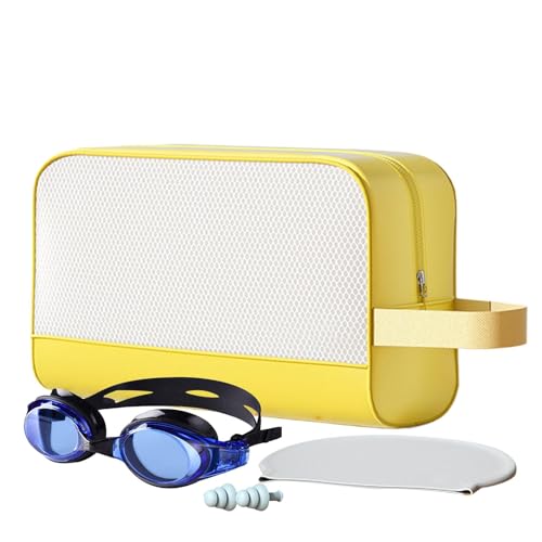 Kulturbeutel für Damen, wasserdicht, -Kulturbeutel, Aufbewahrungs-Organizer Reißverschluss, praktisches Make-up-Zubehör großem Fassungsvermögen, für Reisen, 26 x 10 x 16 cm, Strohgelb, Kulturbeutel für Damen, wasserdicht, -Kulturbeutel, Aufbewahrungs-Organizer Reißverschluss, praktisches Make-up-Zubehör großem Fassungsvermögen, für Reisen, 26 x 10 x 16 cm, Strohgelb, von Huvqianu