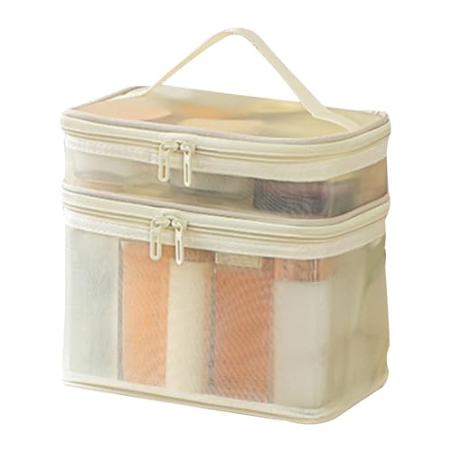Mesh Travel Bag, Mesh Toiletry Organizer, Mesh Cosmetic Bag, Double-Layer Nylon Makeup Bag - Large Capacity Women Cosmetic Bag, Makeup Storage Organizer for Women Girls Travelling Toiletries von Huvqianu