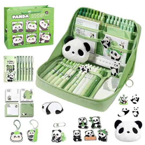 Huxibai Ästhetisches Schulbedarf-Set | Schreibwaren-Set – Panda-Design mit Post-Its, Broschen, Anhänger und Federmäppchen für Schüler, Jugendliche, Kinder, Mädchen und Kindergarten von Huxibai
