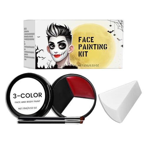 Huxibai Gesichts-Make-up Halloween 3 Farben | Halloween Make-up 15 g Körper und Gesicht mit und 2 Pinseln - Tragbares Set für Kunst Spiele Erwachsene Kostüm Cosplay von Huxibai