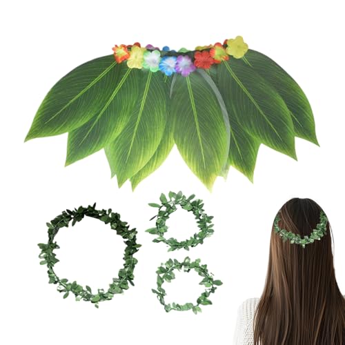 Huxibai Hawaii-Grasröcke Für Damen - Hawaii Stirnband + Armbänder | Realistisches Blattdesign Atmungsaktive Leichte Stirnband & Armband Für Urlaub Abschlussfeier Geburtstag Rente Fest Party von Huxibai