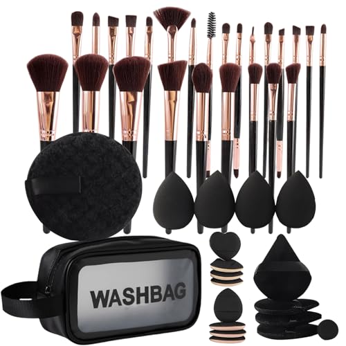 Huxibai Make-up-Pinsel- und Schwämme-Set | Make-up-Pinsel-Set für verschiedene Teile, Augenschwämme, Grundierungsapplikator und Concealer und Puderpuff, für Frauen und Mädchen zu Hause von Huxibai