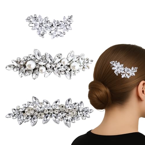 Huybaa 3PCS Haarspangen Set mit Strass und Perlen, Silberne Hochzeits Haarnadeln für Braut und Brautjungfern, Elegante Haarspangen Hochzeit Haarschmuck für Frauen und Mädchen Huybaa 3PCS Haarspangen Set mit Strass und Perlen, Silberne Hochzeits Haarnadeln für Braut und Brautjungfern, Elegante Haarspangen Hochzeit Haarschmuck für Frauen und Mädchen von Huybaa