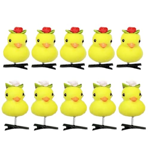 10 gelbe Haarnadeln - Kleine Ente Haarnadel Set | Cartoon Ente Tier Haarspangen | Niedliche Ente Plüsch Haarspangen | Weiche Gelbe Ente Tier Haarspangen Lustige Haarschmuck für Mädchen von Huyeruie