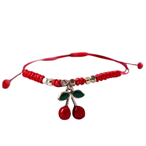 Rote Seil-Amulett-Armbänder, Erdbeer-Kirsch-Armband, rote Kordel-Charm-Armbänder, geflochtenes Armband mit Fruchtanhängern, süßer Schmuck für Frauen und rag, riferimento alla descrizione, Metall, von Huyeruie