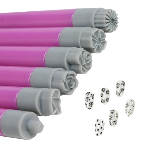 Stempelstift Set - Nagelstempelstifte | 6x Nagel Craft Stamper | Blumen Handwerk Nagel Stamping Stift | Nageldesign Punktierwerkzeuge mit verschiedenen Mustern | Nageldekorationsstifte für Frauen von Huyeruie