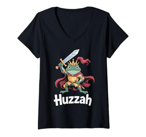 Damen Huzzah Frosch Ritter Lustiges Schwert Meme Zitat Fantasy Humor Geek T-Shirt mit V-Ausschnitt Damen Huzzah Frosch Ritter Lustiges Schwert Meme Zitat Fantasy Humor Geek T-Shirt mit V-Ausschnitt von Huzzah Frog Knight Funny Sword Meme Quote
