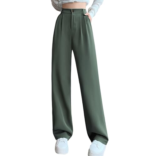 Hveuluop Gieen Anzughose für Damen – Hose mit Hoher Taille und Weitem Bein, Drapierte Anzughose mit Taschen, Lockere Business-Palazzohose von Hveuluop Gieen