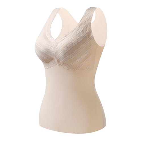 Hveuluop Gieen Damen Integrierter BH 2-in-1 Thermounterwäsche Basic Verdicktes, Enges, Formendes Camisole Tank Top (DE/NL/SE/PL, Alphanumerisch, XXL, Regular, Regular, Skin) von Hveuluop Gieen