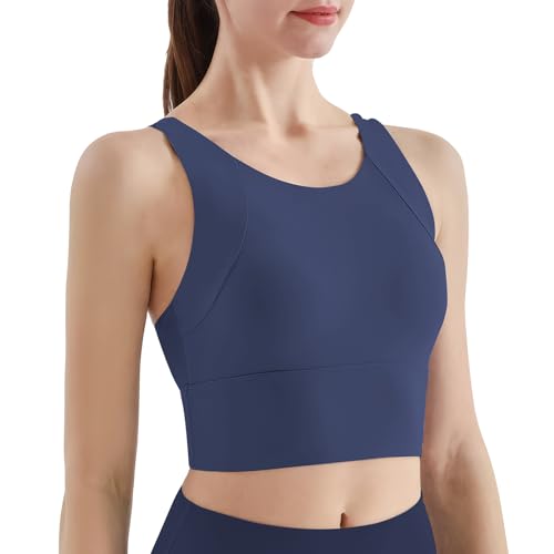 Hveuluop Gieen Racerback-Sport-BH für Damen – Bügelloser, Fest Gepolsterter U-Ausschnitt, Langer Workout Bra, Starker Halt, Stoßfester Yoga-Bustier von Hveuluop Gieen