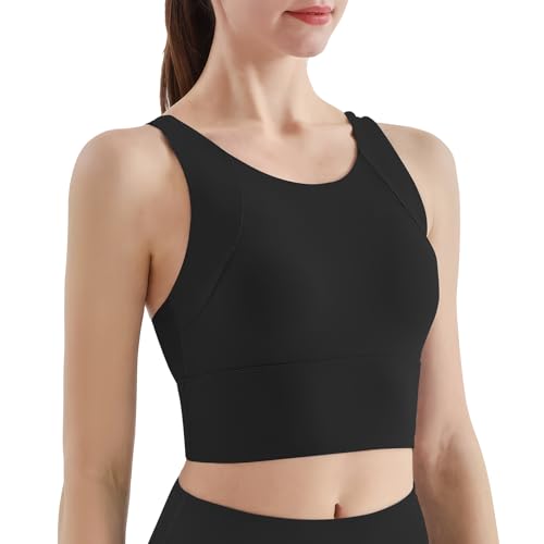 Hveuluop Gieen Racerback-Sport-BH für Damen – Bügelloser, Fest Gepolsterter U-Ausschnitt, Langer Workout Bra, Starker Halt, Stoßfester Yoga-Bustier von Hveuluop Gieen