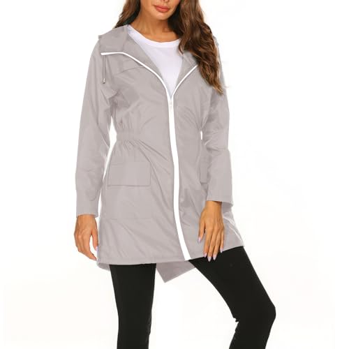 Hveuluop Gieen Mackintosh Women's Waterproof Breathable Lightweight Outdoor Jacket Windbreaker (DE/NL/SE/PL, Alphanumerisch, L, Regular, Regular, Gray) von Hveuluop Gieen