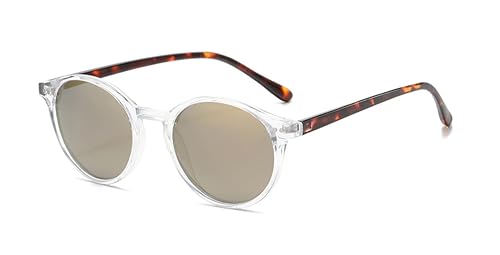 Hviomru Polarisierte Runde Sonnenbrille für Damen und Herren, Retro Klassische Kreisbrille im Designer-Stil Transparent-Leopard/Gold von Hviomru